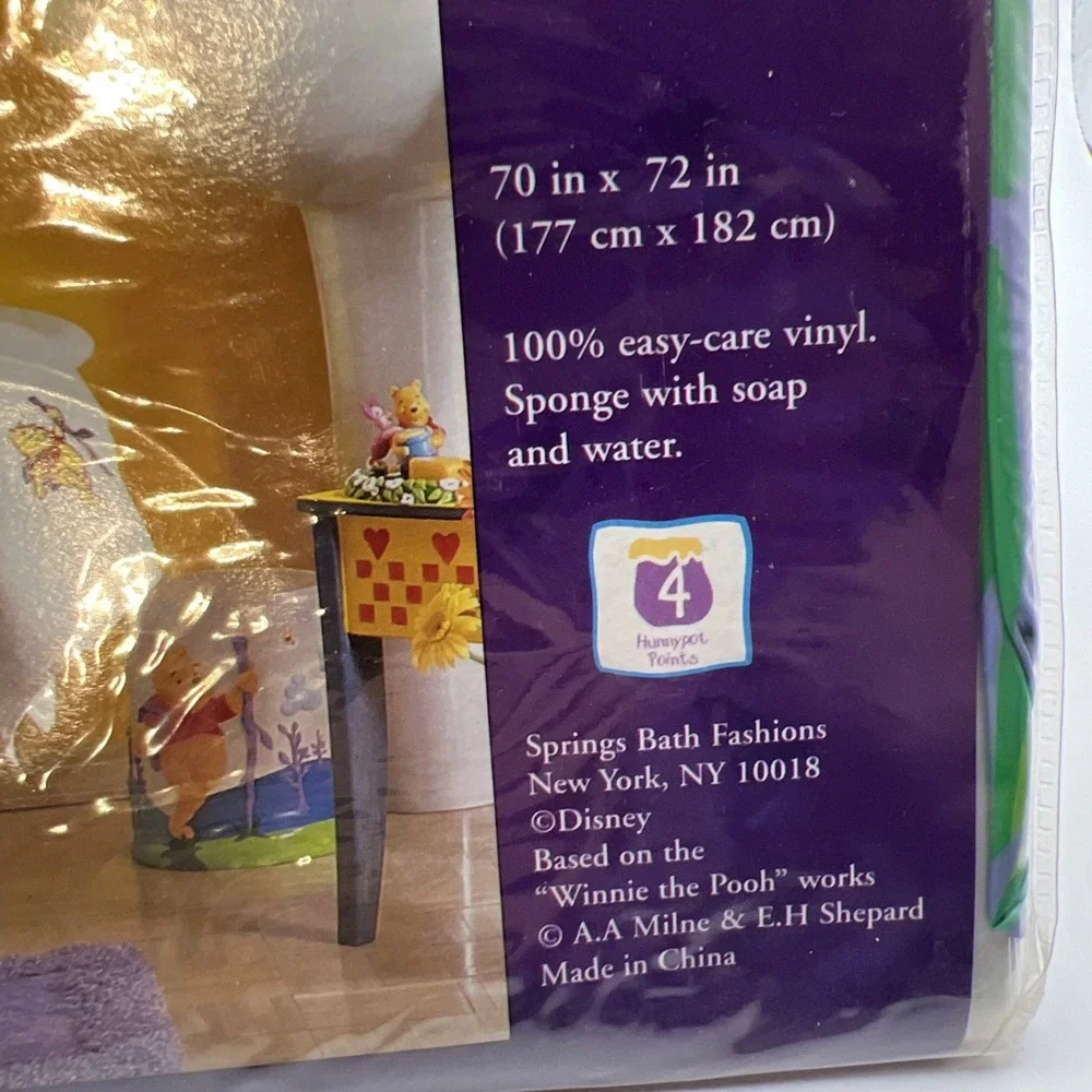 VTG Disney Winnie The Pooh Vinyl Shower Curtain New 100 Acre Garden 90's